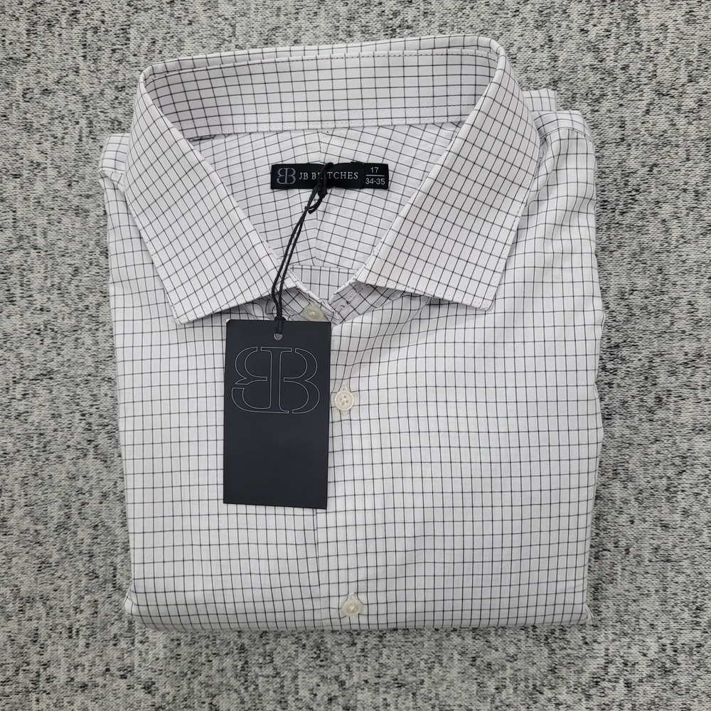 JB Britches Men Dress Shirt 17 34-35 White Navy Windowpane Check Long Sleeve NWT